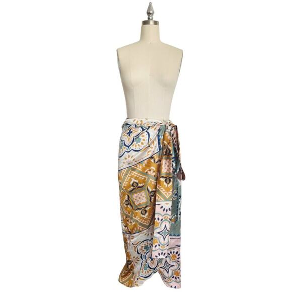 Silvia Tcherassi Bonnan Silk Wrap Skirt Teal Honey Mosaic Print S - Picture 3 of 8